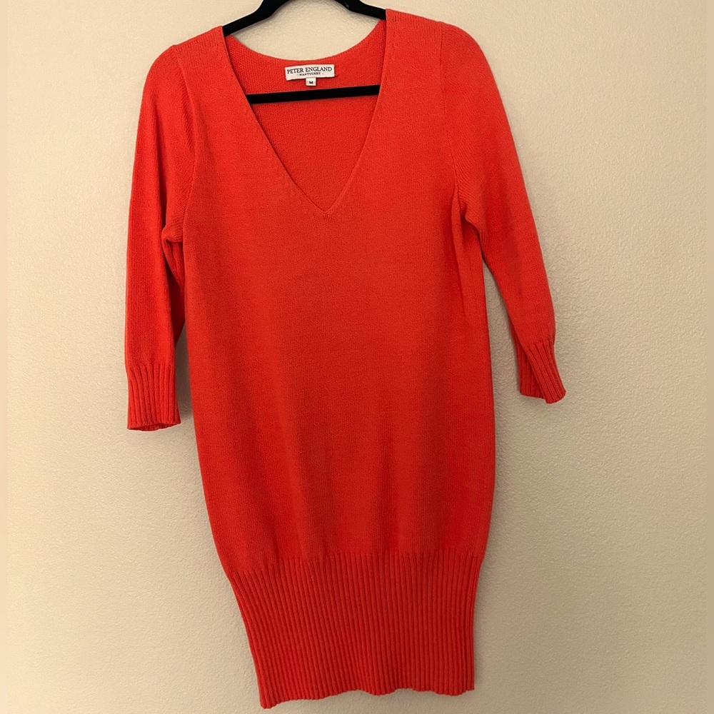 Peter England Orange/Coral Long Line Sweater/Tunic